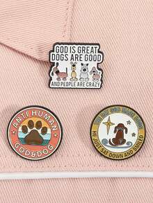1Set ANTI HUMAN GOD&DOG Brooch Enamel Pins GOD IS GREAT DOGS ARE GOOD AND PEOPLE ARE CRAZY Brooches Clothes Lapel Badge Jewelry Gift - Multicolor - View 4