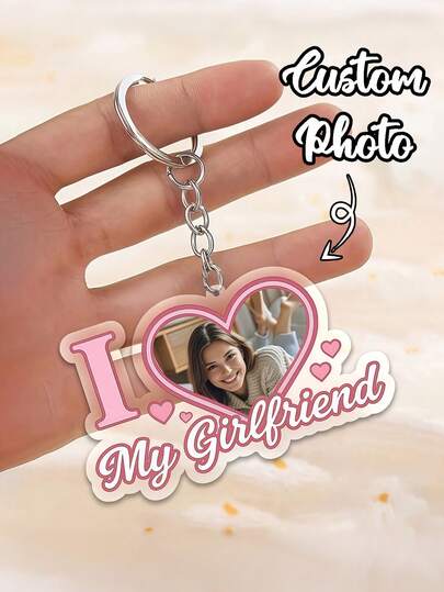 [2D Flat] 1pc Customized Photo And Text Keychain, Personalized Acrylic Photo Keychain, Bag Decorative, Car Decorative, School Bag Keychain, Suitable For Couples, Friends, And Pets, Ideal Gift For Anniversary, Valentine's Day, New Year, Easter, A Collectible Commemorative Gift.