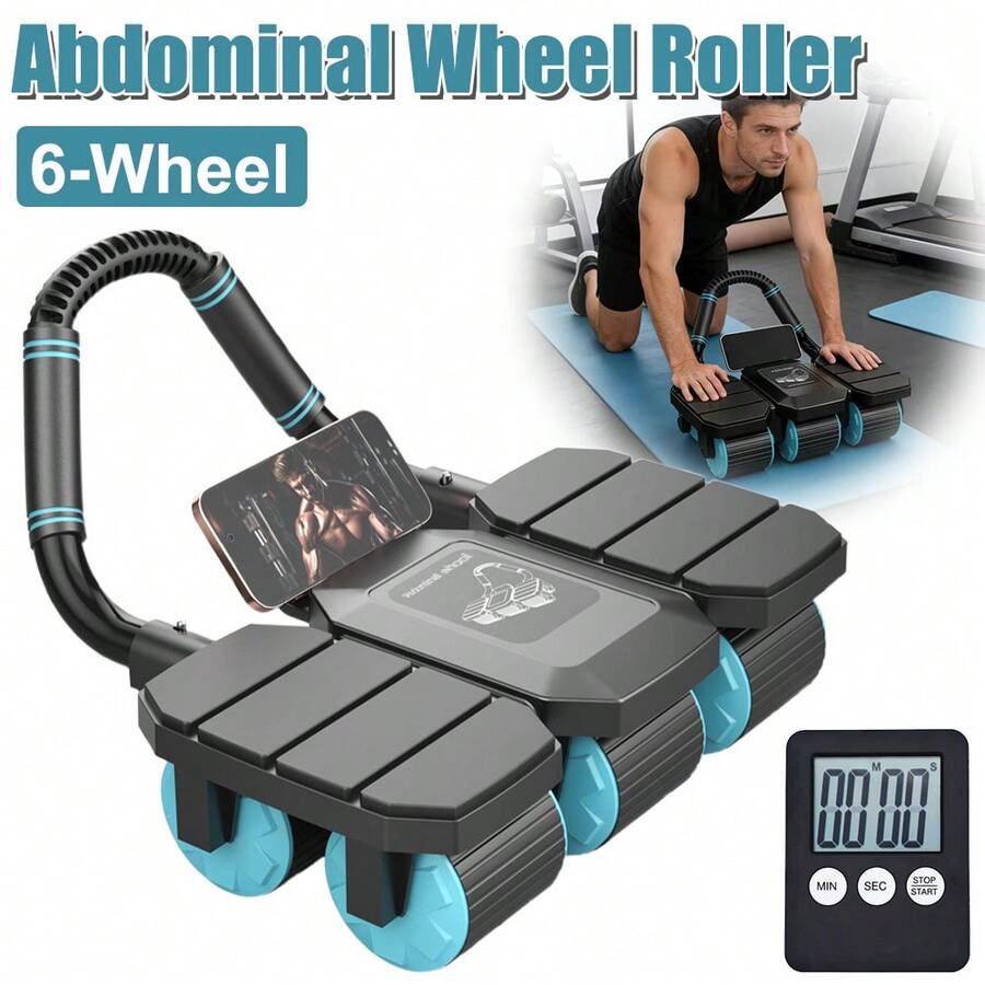 Automatic Rebound Wheel, Abdominal Workout Tool, Core Training Roller, High Abdominal Roller Ab Roller Wheel With 8 Elbow Support, 6-Wheels Exercise Rebound Machine Core Workout Ab Wheel For Home - Black - View 1