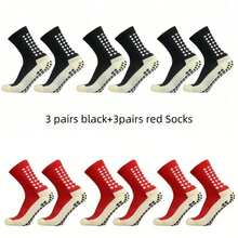 6 Pair Of Unisex Anti Odor & Sweat Absorption Crew Grip Socks With Anti Slip Silicone Thicken Bottom Tubesocks For Football Soccer Basketball Tennis Cycling - 3 đôi màu đen + 3 đôi màu đỏ - Xem 7