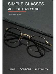 新款复古金属圆框时尚艺术老年眼镜，圆形镜框，附赠眼镜盒 - 彩色 - 查看 3