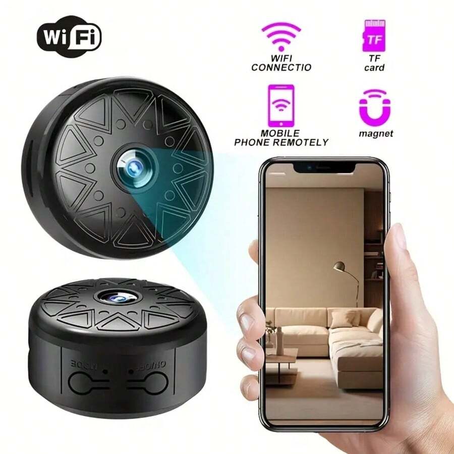 1 pieza Cámara mini inteligente Full HD 1080P que admite conexión WiFi de 2.4Ghz, se puede acceder de forma remota a través de aplicaciones móviles, tiene funciones de detección de movimiento, grabación en bucle e intercomunicación de voz, admite carga USB y es adecuada para uso en interiores y exteriores. Adecuada para escenas de de oficina, automóvil y hogar, y es una cámara oculta.