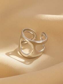 1枚不锈钢镂空宽戒指，简约设计，优雅百搭，高品质礼品，适合女性日常、派对、活动佩戴。 - 彩色 - 查看 4