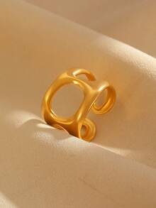 1枚不锈钢镂空宽戒指，简约设计，优雅百搭，高品质礼品，适合女性日常、派对、活动佩戴。 - 彩色 - 查看 7