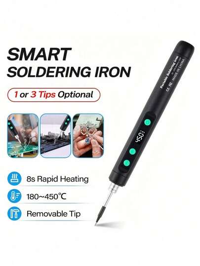 USB Rechargeable Soldering Iron Kit, Portable Soldering Tool With Adjustable Temperature Control, Non-Slip Handle, PVC Material, Compatible With PC And Electrical Instruments, No Assembly Required