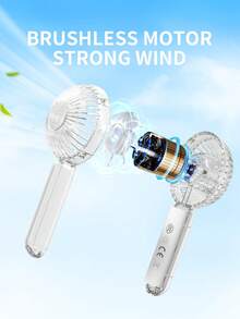 AOYI 1pc Rechargeable Handheld Mini Fan, 3-Speed Adjustable, Brushless Motor, Long Battery Life, Transparent, LED Light, USB Charging Cable - Multicolor - View 3