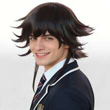 Medium Length Fluffy Layered Straight Jellyfish Cut Bob Anime Cosplay Wig With Bangs, Heat Resistant Synthetic Blue Brown Costume Party Wig, Funny Cartoon Character Hair For Men Women Holiday Comic Con Exhibition Masquerade Decorations & Festival Stage Performance Accessories & Birthday Gifts & Vacation Daily Use - Multicolor - View 3