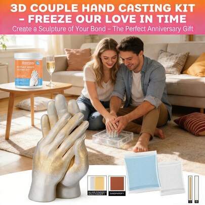 3D Plaster Model Kit With Couple Handprint Casting Powder, DIY Handmade Plaster Model, 3D Modeling Handprint Powder DIY Souvenir Handprint Kit, Beginner-Friendly, Complete With Paints And Tools, Valentine's Day Gift, Souvenir