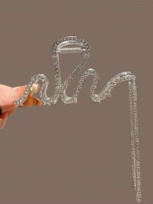 1件装女士时尚波浪流苏链条发夹，镶嵌闪亮钻石，蛇形编织发夹，鲨鱼形发钩头饰发饰 - 彩色 - 查看 8