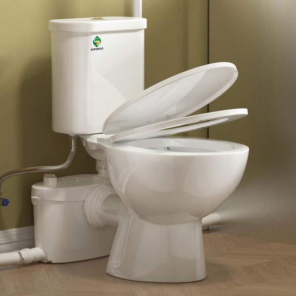 750W Macerating Toilet System - Powerful & Quiet, Upflush Toilet For Basement With 4 Water Inlet For Basements & Garage, Macerator Toilets Pump System - Easy Installation