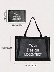 Customized Mesh Tote Bag And Cosmetic Bag Set, DIY Custom Text/Image, Your Exclusive Personalized Design (Name, Logo, Text), Foldable Large Capacity Women's Bag, Multifunctional Travel Portable Bag - Multicolor - View 7