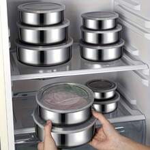 10 Piece Set Of Stainless Steel Fresh-Keeping Box With 5 Lids And 5 Containers, Multi Size Set Of Bento Box - Dishwasher Compatible, Multifunctional Food Storage Container, Stylish Metal Texture Design, Suitable For School Lunch Boxes, Outdoor Camping, Hiking, And Home Kitchen Use - Ideal Gift For Back To School Season And Summer Celebrations - Silver - View 5