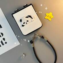 可爱趣味熊猫白色手机壳，带皮质挂绳，兼容三星 Galaxy ZFlip7、Z Flip6、ZFlip 5，防震后盖 - 白色 - 查看 6