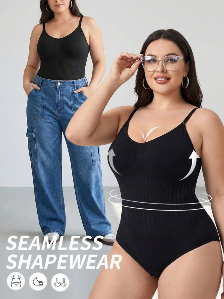 Hapewear Bodysuit For Women Seamless Triangle Tummy Control Bodysuit Slimming Butt Lifter Body Shaper,Anti-Slip Strapless Waist & Tummy Shaping Tops Petite Solid Bandeau Bodysuit ,Tube Summer Body Suit - Black - View 1