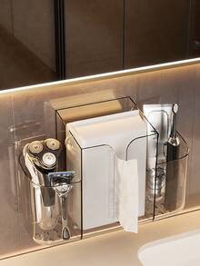 1pc Bathroom Tissue Paper Holder, Transparent Wall-Mounted Storage Box, Multifunctional Rack Without Drilling - Multicolor - View 4