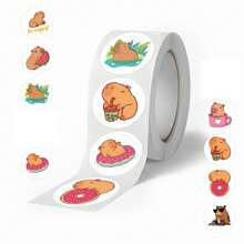 500pcs Cartoon Sticker Roll, Semi-Aquatic Herbivore Animal Stickers, Cute Cartoon Aesthetic Doodle 1 Inch Sticker Roll With 10 Pattern Labels, Suitable For Water Bottles, Laptops, Phones, Skateboards, Guitars, Luggage, Scrapbooks, Helmets, Party Decorations, Gift - Apricot - View 7