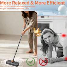 Floor Scrub Brush With Long Handle, 3 In 1 Scrape And Heavy-Duty Stiff Bristle Floor Scrubber Brush With Squeegee And Tweezer For Cleaning Tile Wall Deck Bathroom Patio Garage Kitchen - Grey - View 3