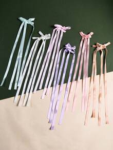 2个女孩多巴胺色丝滑丝带蝴蝶结发夹，可爱返校双长尾蝴蝶结发卡，适合节日派对和日常佩戴。 - 彩色 - 查看 3