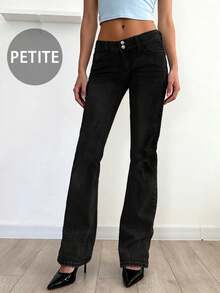 Y2K Style High-Waisted Button Fly Skinny Distressed Jeans With Pockets, Suitable For Back To School, Commuting And Casual Wear - Black - View 3