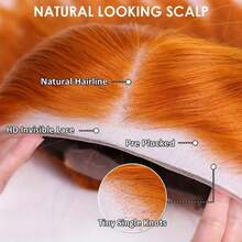 Brazilian Virgin Hair 13x4 HD Transparent Lace Front Bob Wig Human Frontal Hair 200% Density Straight Pre Plucked With Baby Hair Wigs Glueless Human Blended Hair Wigs Natural Hairline For Women #350 Ginger Orange - S350 - View 4