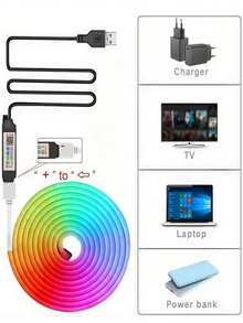 1m/2m/3 Meters/4m/5m Flexible LED Neon Light, With 44-Key Remote Control, USB Power Switch Dimmable, Suitable For Bedroom, Living Room, Display Cabinet, Bathroom Mirror Backlight, Home Decor And Party Atmosphere - Colored Light - View 10