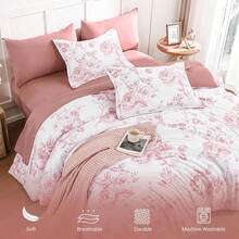 Luxudecor Floral King Comforter Set 7 Pieces Bed In A Bag, Blue Rose Romantic Flower Bed Set, Soft Reversible Comforter With Sheet Set 104"X90" Home Decor Room Decor Bedroom Decor Bed Comforter Set Mothers Day Gift Wedding Decorations. - 藍色-1272 - 查看 4