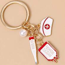 1 Stück Schlüsselanhänger aus Metall mit Krankenschwester-Mütze & Stethoskop, eleganter Taschenanhänger - Mehrfarbig-1 - Übersicht 2