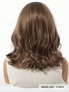 Tóc giả xoăn nhiều lớp dài 14 inch có mái, tóc giả tổng hợp phù hợp cho phụ nữ sử dụng hàng ngày và dự tiệc. - Hồng nâu - Xem 3