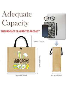 Customized Easter Canvas Tote Bag With Name, Easter Egg Hunt, Personalized Easter Gift, Burlap Bag With Easter Bunny Print, This Is A Printed Product - Multicolor - View 8