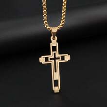 SeuSuk 1pc Fashionable Hollow Cross Pendant Necklace, Unisex Party/Gathering Street Accessory - Silver - View 5