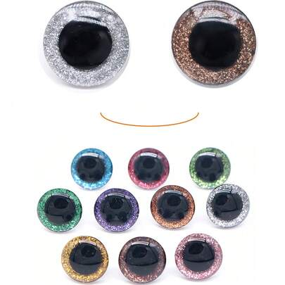 10个梯形塑料闪光安全眼珠，尺寸26-35毫米，带垫圈，适用于钩编，可制作大型毛绒玩具眼睛，例如玩偶、熊、木偶等DIY工艺品。