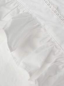 白色春季荷叶边V领长袖衬衫，腰部收紧，不对称蕾丝饰边 - 白色 - 查看 10