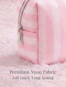 Cute Pink & White Stripe Makeup Bag With Compartments,Nylon Travel Essentials Cosmetic Bag Organizer Toiletry Bag For Women Girls, Simple Pink Portable Storage Bag With Four Different Sizes To Choose From, Suitable For Home Storage, Cosmetics Storage, Cute Appearance, Suitable As A Gift - 八角包(粉紅色) - 查看 3