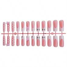 New Wearing Nail Piece Cross-Border Pink 3D Bow Fake Nail Removable 24 Pieces Cute Kt Cat Wearing Nail Length - XA-100-12 - 查看 5