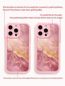 Pink Marble Gold Foil Painted Textured Hollow Agate Phone Case, Compatible With IPhone 14, 14 Pro, 14 Pro Max, 13, 13 Pro, 13 Pro Max, 11, 11 Pro Max, 12, 12 Pro, 12 Pro Max, XR, XS, 15, 15 Pro, 15 Pro Max, 16, 16 Pro, 16 Pro Max, 17, 17 Pro, 17 Air, 17 Pro Max, Galaxy S24, A04, A12, A13, A14, A23, A24, A32, A33, A51, A52, A53, A54, A72, S20 FE, Compatible With Redmi 9, Compatible With Redmi 9A, Shockproof Phone Case Cover - Multicolor - View 6
