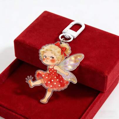 Watercolor Angry Little Fairy Keychain, Transparent Acrylic Children's Bag Accessory, Student Backpack Cute Pendant, Suitable For Children's Birthday Gifts, Valentine's Day Gifts
