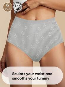 MEIYATING 6条装女士高腰无缝提花内裤，舒适贴合，收腹提臀 - 彩色 - 查看 6