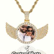 1 Customized Photo Circular Necklace With Chain - Vintage Bohemian Feng Shui Diamond Wing Pendant, Personalized Women's Jewelry Gift, Valentine's Day Gift, Casual Outfit, Craftsmanship, Nostalgic Souvenir, Bohemian Style, Exquisite Craftsmanship, Fashionable Accessories - 彩色 - 查看 6