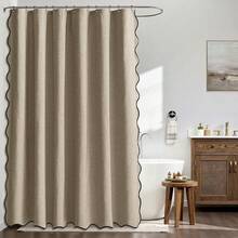 MIULEE Khaki Scalloped Shower Curtain Linen Textured With 12 Metal Hooks Cute Heavy Duty Washable Waterproof Thick Cloth Shower Curtains With Black Border For Bathroom Hotel Bathtub,W72*L72 - 卡其色 - 查看 3