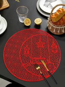 1/4/6pcs Festive PVC Gold Foil Placemats, Suitable For Holiday Party Table Decor, Star & Moon Design Placemats - Multicolor - View 3