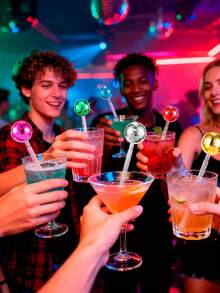 5件套 70年代派对酒吧咖啡厅塑料圆顶镜面鸡尾酒搅拌棒 - 彩色 - 查看 4