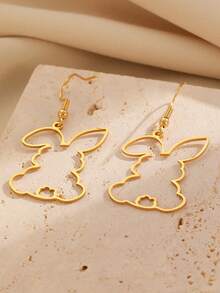 1 Pair Stainless Steel Asymmetric Hollow Rabbit Design Earrings, Simple Casual Elegant Versatile High-End Gifting, Suitable For Women's Daily, Party, And Banquet Wear - Multicolor - View 8