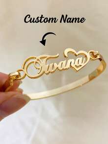 Customized Clasp Name Bracelet, 18K Gold Plated Stainless Steel Waterproof Bracelet, Punk Heart Romantic Personalized Gift For Summer - As Shown - View 17