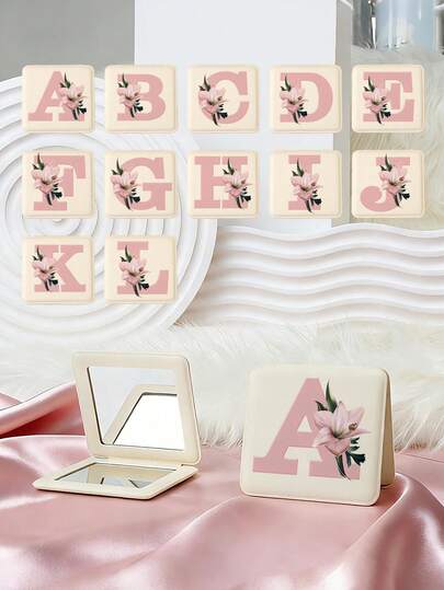 1个Y2K风格字母系列化妆镜，可折叠轻薄便携手镜，耐用PU皮革材质，适合各种场合和人群，可折叠口袋镜