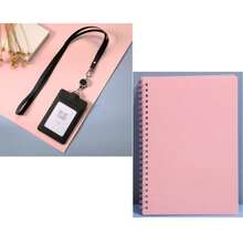 紋理卡片套，可縮收夾和掛繩，適用於學生和專業人士，PU皮革身份證卡卷軸 - 豎 - 查看 23