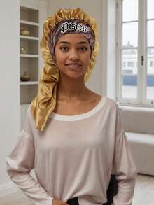 1 /2PCS Hair Basic Satin Bonnet 12 Constellations Personalization Printed Satin Wide-Brimmed Elastic Sleep Cap Hat Satin Hair Cap(Random Printing Pattern) - Brown CM15/2 - View 31