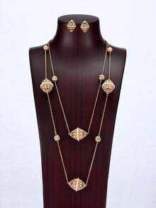 3pcs/Set Bohemian Faux Pearl Earrings, Long Necklace Jewelry Set, For Women Party Dress Festival Accessories - Yellow Gold - View 2