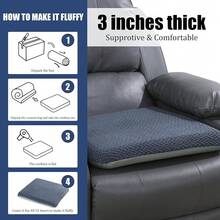 HOMBYS Tufted Furry Recliner Seat Cushion For Elderly Foam Curved Edge Large Square Seat Cushion For Recliner Chair, Floor Pillow, Office Chair, Car, No Pressure On Thighs(Grey, 20 * 18 * 3in) - Grey - View 6