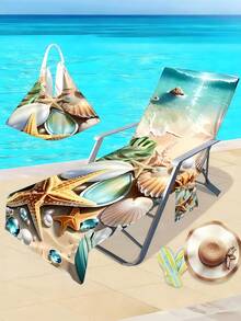 1pc Starfish & Shell Beach Chair Cover/Towel, With Side Pockets, Thick Quick-Dry, Suitable For Lounge Chair, Pool, Sunbathing, Garden, Beach, Hotel, Non-Slip, Travel, Swim Pool Towel, Beach Bag, Back To School, Family & Couple Birthday Gift, Wedding Season, Easter & Christmas Gift - Color 1 - View 5