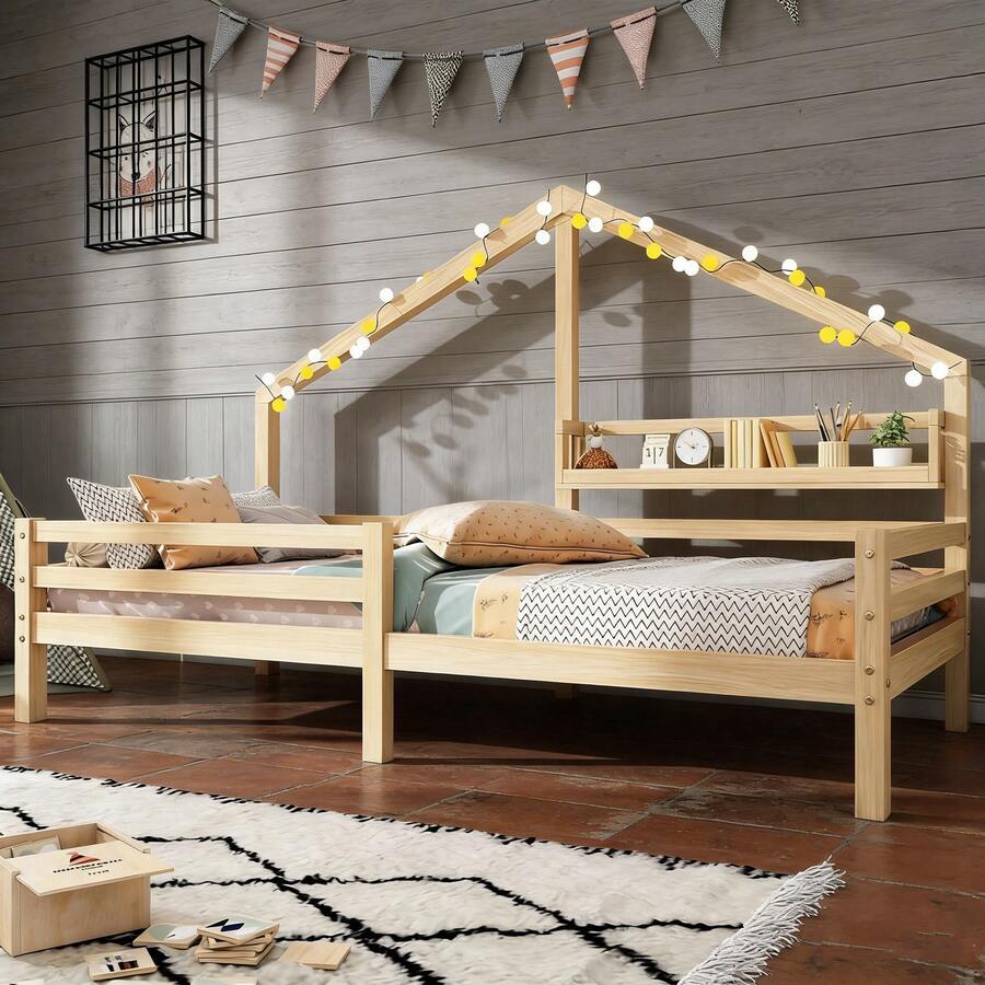 Kids Bed Frames, Headboards & Footboards - Natural + Pine + 90cm*200cm - View 1